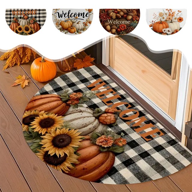 Felpudo Semicircular con Diseño de Calabaza y Hojas de Arce para El Día de Acción de Gracias, para La Entrada Del Porche, Resistente a La Suciedad, Decorativo para Las Fiestas