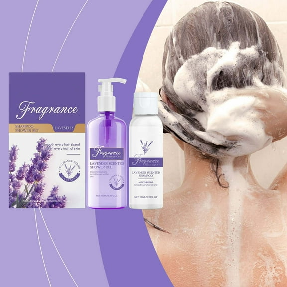 Lavender Scented Shower & Shampoo Set for Women, Relaxing 2-in-1 Hair & Body Wash Gift Set, Soothing Calming Aromatherapy, Travel Size