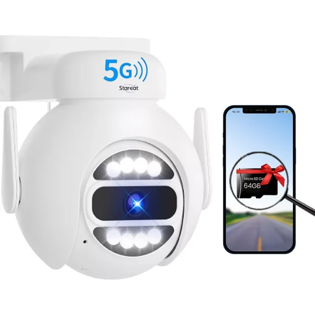 Starcat® Cámara De Seguridad 4mp 2.4g/5g Wifi Visión Nocturna,srihome App,con 64g Tf Card,color Blanco