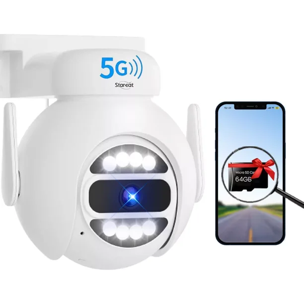 Starcat® Cámara De Seguridad 4mp 2.4g/5g Wifi Visión Nocturna,srihome App,con 64g Tf Card,color Blanco