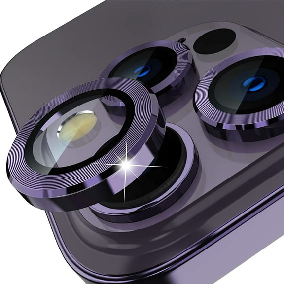 Camera Lens Protector for iPhone 14 Pro/iPhone 14 Pro Max, Alloy Metal Individual Ring, Anti Scratch HD Tempered Glass Lens Screen Protector Cover Film, Case Friendly, Purple