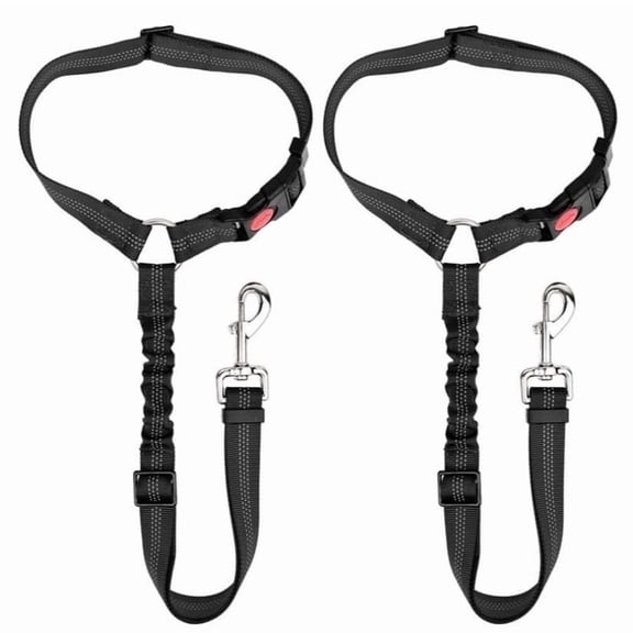 Chengjian Adjustable Seatbelt Safety Tether with 2 Pet Harnesses for Dog, Black (2 Pack)