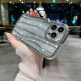 thumbnail image 3 of Compatible with iPhone 14 Pro Max Case-6.7 Inch, Luxury 3D Design Electroplated Water Ripple Bling Case, Curly Glitter Wave Frame Case for Women Girls-Silver, 3 of 8