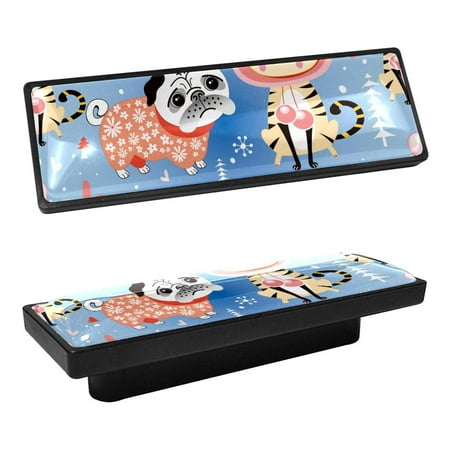 

4 Pcs Rectangle Cabinet Handle Cupboard Knob Drawer Pulls Handle Funny Cats Dogs Puppy Drawer Knobs with Screws Furniture Decor