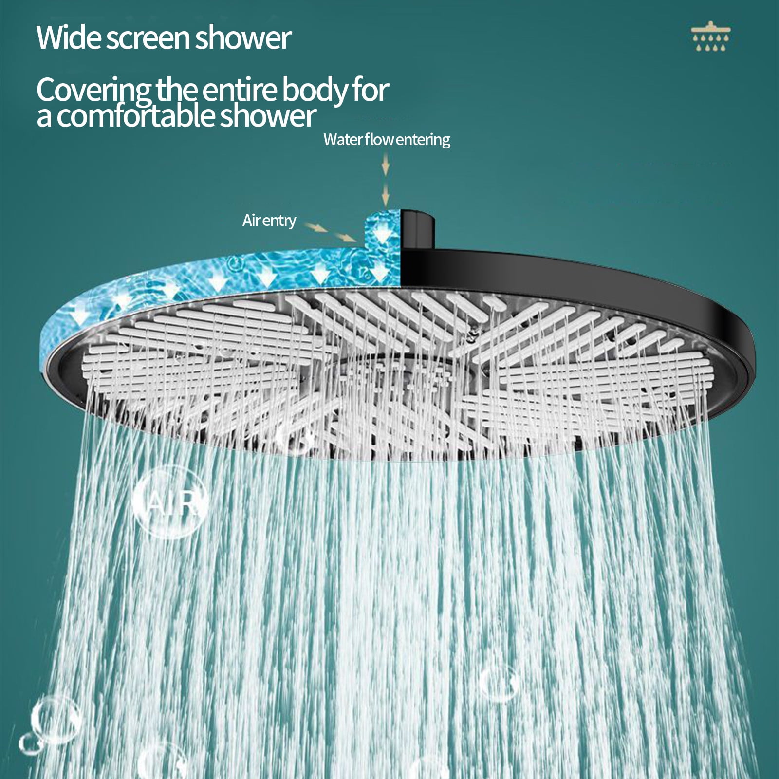 Shower Head, 10 Inch Rain Shower Head High Pressure, Rainfall Waterfall Detachable Bathroom Large Showerhead, Rain Setting High Flow Round Shower Head