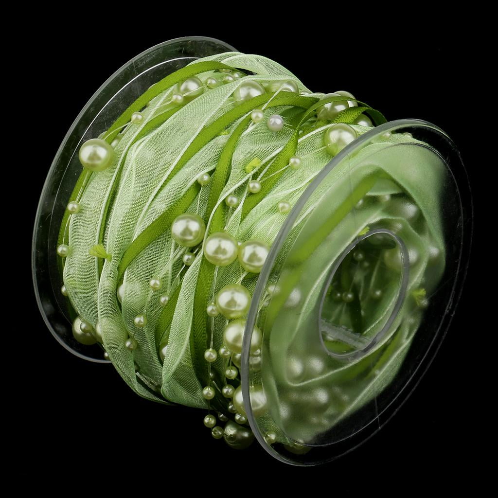 S SERENABLE 3x 10m Pearl Beaded Ribbon for Sewing/Garment/Clothes Accessory Green