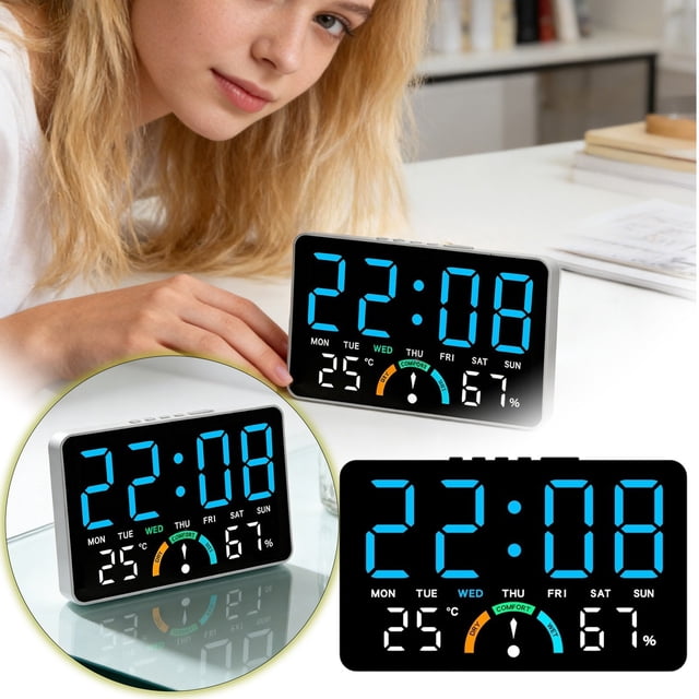 Home Temperature And Humidity Electronic Clock Large Screen Clock Display With Detachable Rear Bracket For Home