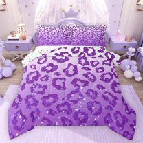 Feelyou Purple Cheetah Print Twin Comforter Sets, Glitter Polkadots Bedding Set, 2 Pieces