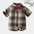 thumbnail image 2 of HUANBAI Boys' Plaid Short Sleeved Shirts Small And Medium Sized Childrens Summer Cardigan Dresses Formal Dresses Going Out And Being Handsome 18-24 Months, 2 of 4