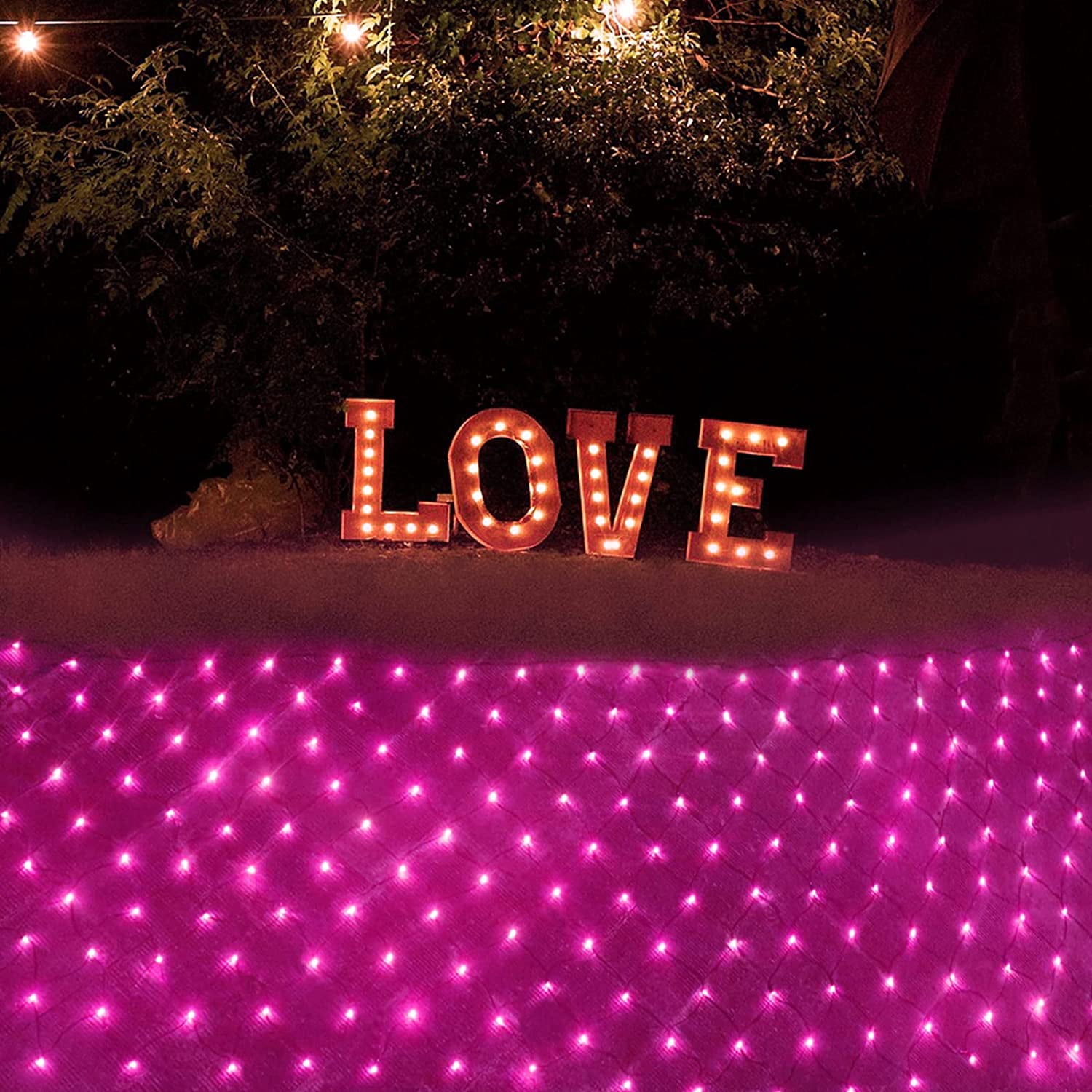 200LED Halloween Pink Net Lights, Outdoor Halloween Net String Lights Mesh Lights Garden Lights, 9.8ft x 6.6ft Fairy String Decorative Lights 8 Modes for Halloween Party Garden Decorations