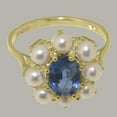 thumbnail image 5 of LBG British Made 10k Yellow Gold Natural Sapphire & Cultured Pearl Womens Cluster Ring - 33 size options - Size 11.25, 5 of 6