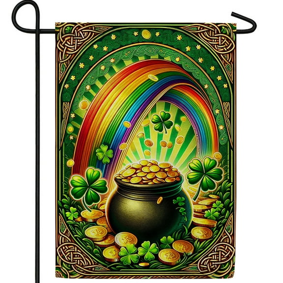 America Forever Leprechaun's Treasure St Patricks Day Garden Flags 12.5" x 18" Double Sided Pot of Gold Shamrock Clover Holiday Luck of the Irish Seasonal Outdoor Yard St Patricks Day Decorations