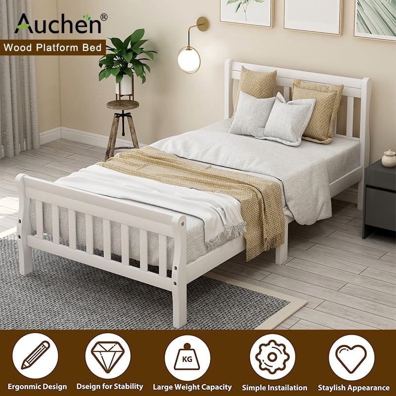 AUCHEN Twin Wood Platform Bed, Twin Bed Frame Panel Bed ...