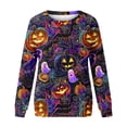 thumbnail image 6 of SETOOFF Womens Loose Fit Long Sleeve Shirts, Crew Neck Halloween Pumpkin Bat Spider Print Pullover Sweatshirt Lightweight Tunic Tops Holiday Party Apparel for Dressy Casual Dailywear Fashion, 6 of 6