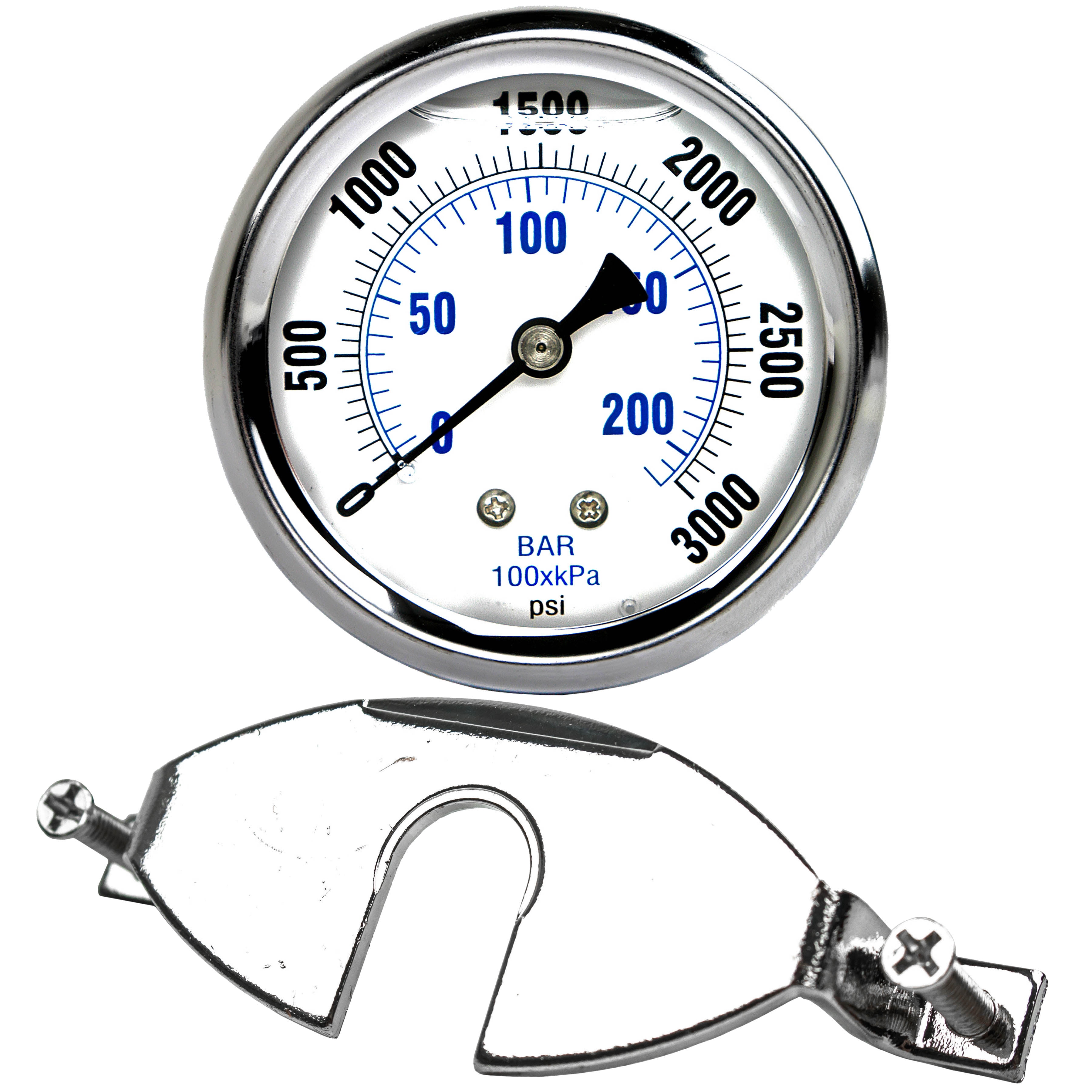 1/4" NPT Pressure Gauge Mounting Bracket with 2.5" Liquid Gauge 3000