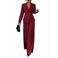 thumbnail image 2 of Women'S Long Sleeve Blazer and Straight Leg Pants Two Piece Set Elegant Office Formal Suit Outfit Red XXL, 2 of 9