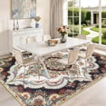 thumbnail image 6 of 8x10ft Washable Area Rug For Living Room  Vintage Boho Floral Medallion Non-slip Low Pile Indoor Carpet Bedroom Dining Home Office(beige White), 6 of 7