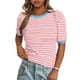 thumbnail image 1 of Camiseta PRETTYGARDEN para mujer, color bloque de colores, a rayas, rosa, 1 of 9