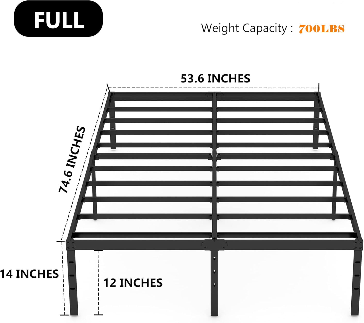 Beddle Full Size Metal Bed Frame with Storage Space – Heavy Duty Platform, No Box Spring Needed, Black