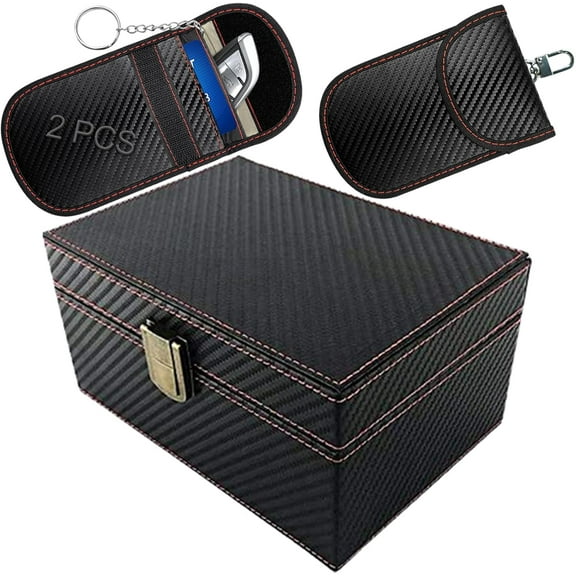 Faraday Box & 2 Pack Faraday Bag for Key Fob Protector, Faraday Cage Key Fob Signal Blocker Faraday Key Fob Protector Faraday Pouch RFID Box for Car Keys