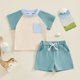 thumbnail image 2 of Odeerbi 3M-3Y Conjuntos de Verano Para Niños Niñas Camisetas de Algodón de Manga Corta Raglan Shorts Conjunto de Dos Piezas Color Blocked, 2 of 5