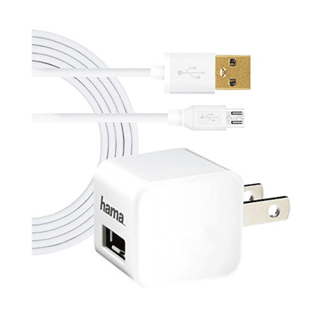 Hama U6108958 White 12 Watt / 2.4 AMP USB Wall Charger 6ft Micro USB charge / sync
