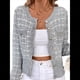 thumbnail image 2 of Blazer de A Cuadros para Mujer, Elegante, Informal, con Botones Al Frente, Cuello Redondo, Larga, Tejido Texturizado Gris L, 2 of 9