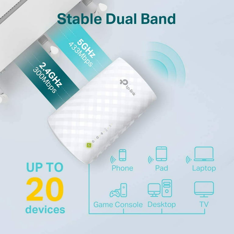 TP-Link WiFi Extender with Ethernet Port, Dual Band 5GHz/2.4GHz , Up to 44%  more bandwidth than single band, Covers Up to 1200 Sq.ft and 30 Devices,  signal booster amplifier supports OneMesh(RE220)