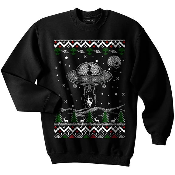UFO Ugly Christmas Sweater, Alien, Spaceship, NASA, Holiday, GLOW IN THE DARK