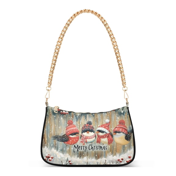 Ryvnso Cute Birds in Christmas Womens Chain Shoulder Bag Tote Handbags Clutch Hobo Purse with Zipper for Travel