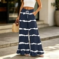 thumbnail image 2 of Striped Palazzo Pants for Women Casual Oversized Wide Leg Ruffle Flowy Pants with Pockets Baggy Vacation Summer Pant, S, 2 of 6