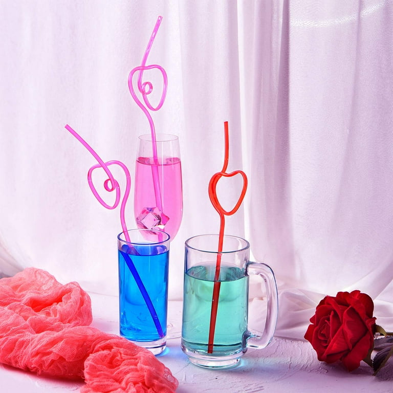 40 Pieces Valentines Plastic Straws Heart Shaped Drinking Straws Decorative Heart  Straws for Valentine's Day Wedding Party Supplies, Red and Pink 