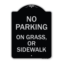 SignMission Designer Series Sign - No Parking on Grass or Sidewalk Parking Sign | Black & Silver 18" x 24" Heavy-Gauge Aluminum Architectural Sign | Made in the USA