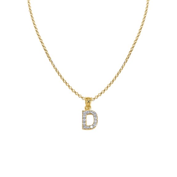 Genuine 14k Yellow Gold 0.59" Cubic Zirconia CZ Initial Letter D Pendant Necklace 16", 18", 20", 22" Trendy Charm Initial Necklaces for Women