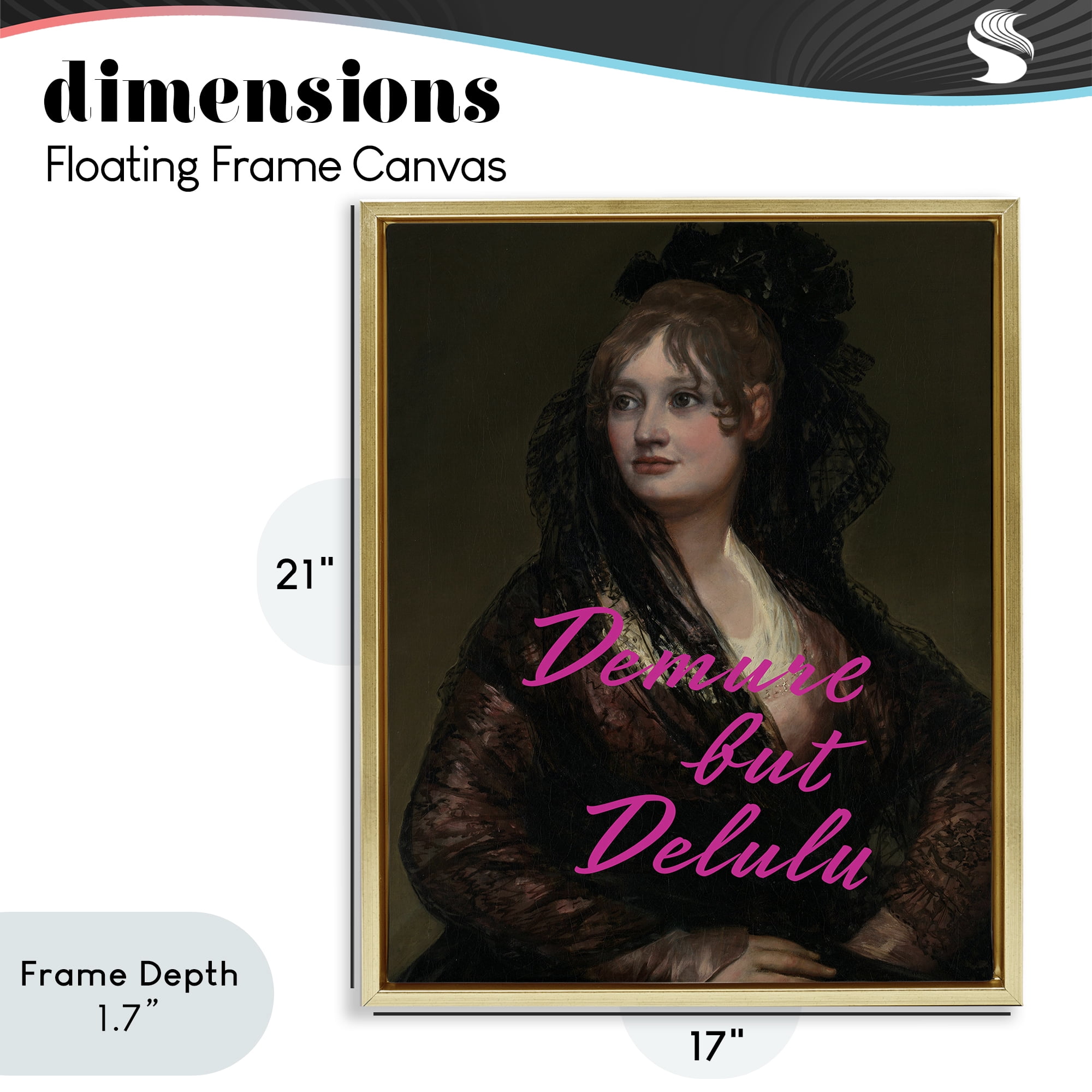 Stupell Industries Iconic Demure But Delulu Gold Framed Floater Canvas Wall Art, design by Grotto Studios