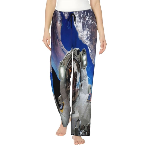Fotbe Astronaut in Outer Space Pantalones de Pijama para Mujer, Pantalones de Dormir, Pantalones Pj con Cordón y Bolsillos-3X-Large