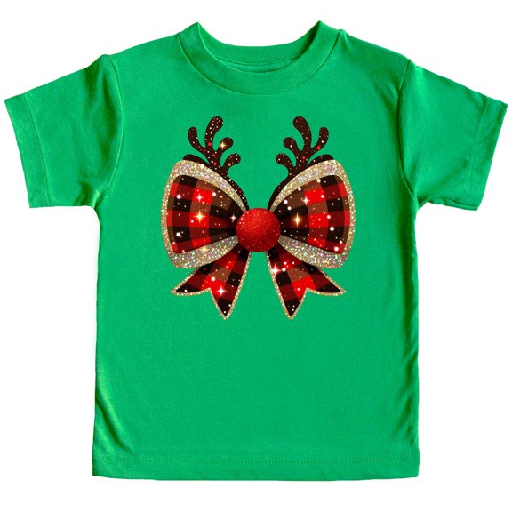 Red and Black Check Christmas Bow Shirt for Women Teens and Kids Reindeer Antlers Tee Vintage Green Shirt 2T