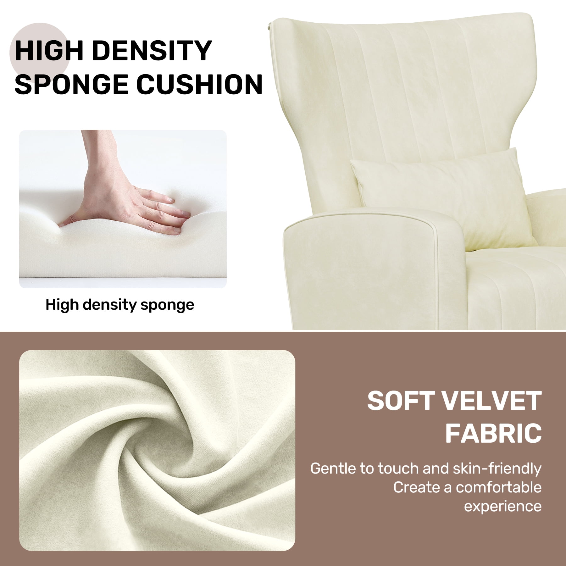 MOONMISS Velvet Accent Chair for Living Room, Modern Arm Chair with Pillow, Single Sofa Lounge Chair for Bedroom & Reading Room,Beige