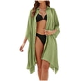 thumbnail image 2 of Luxalzxs Beach Cover Ups for Women Sheer Mesh Half Sleeve Open Front Swimwear Long Cardigan Casual Bikini Smock Blouse Mid-Calf Caftan Duster Beach Kimono Coverup, 2 of 5