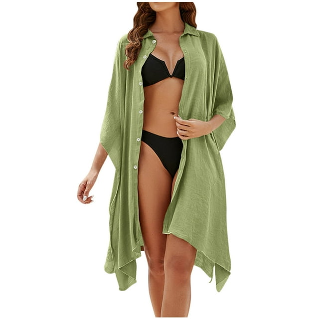 Taqqpue Robe d'Été Légère et Fluide pour Plage, Vacances, Manches Longues, Plusieurs Couleurs
