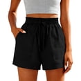 thumbnail image 6 of Women Linen Blend Casual Shorts Summer Drawstring Elastic Waist Relaxed Fit with Side Pockets Everyday Lounge Beach Vacation Wear, 6 of 6