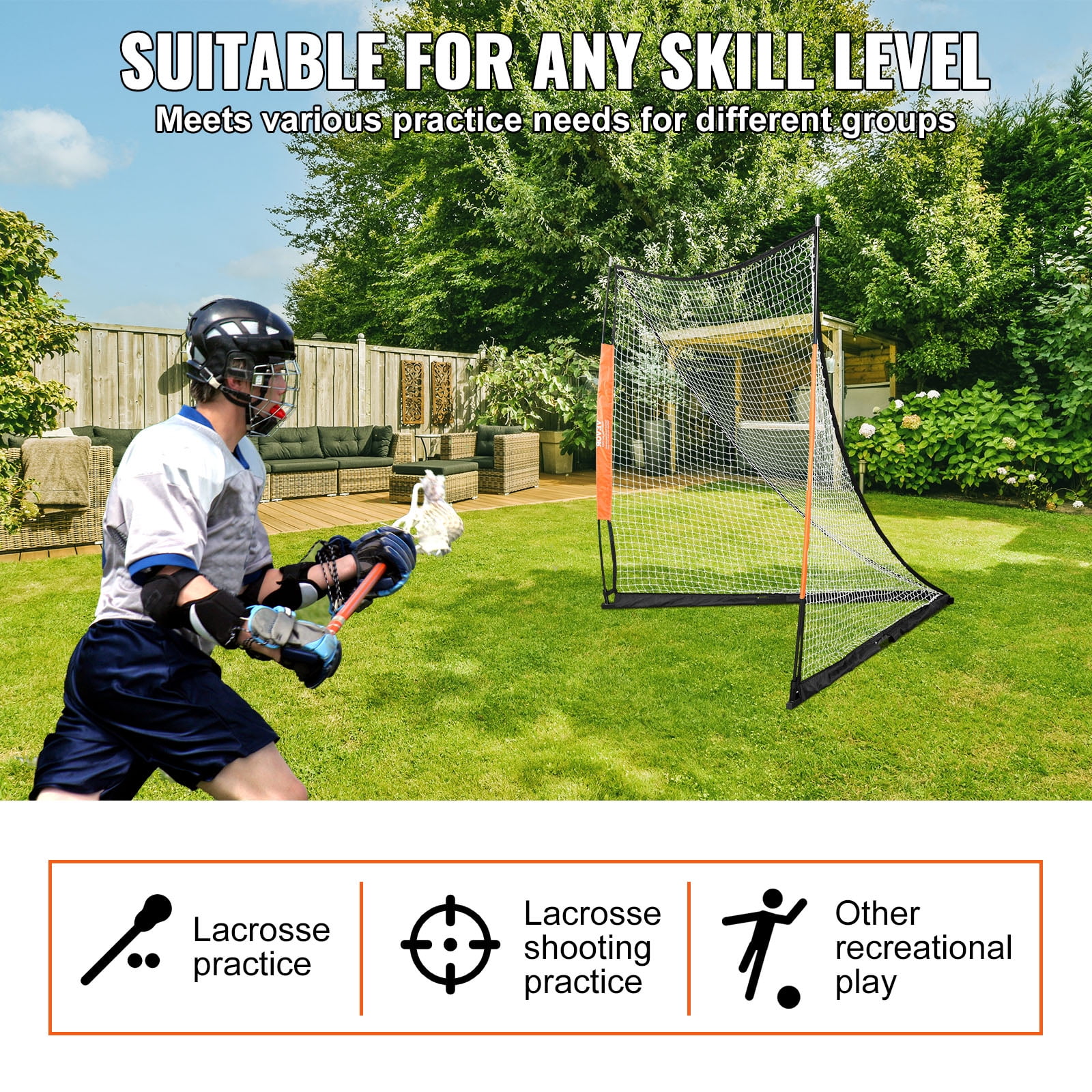 KFFKFF 6'x6' Lacrosse Goal Net ,Steel Frame Backyard Lacrosse Portable Lacrosse Goal Backyard Training Equipment w/Carry Bag, Quick Setup