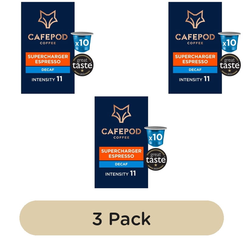 CafePod Decaf Supercharger Espresso Nespresso Compatible Coffee Pods, 10 pods per pack, British Import (Pack of 3)
