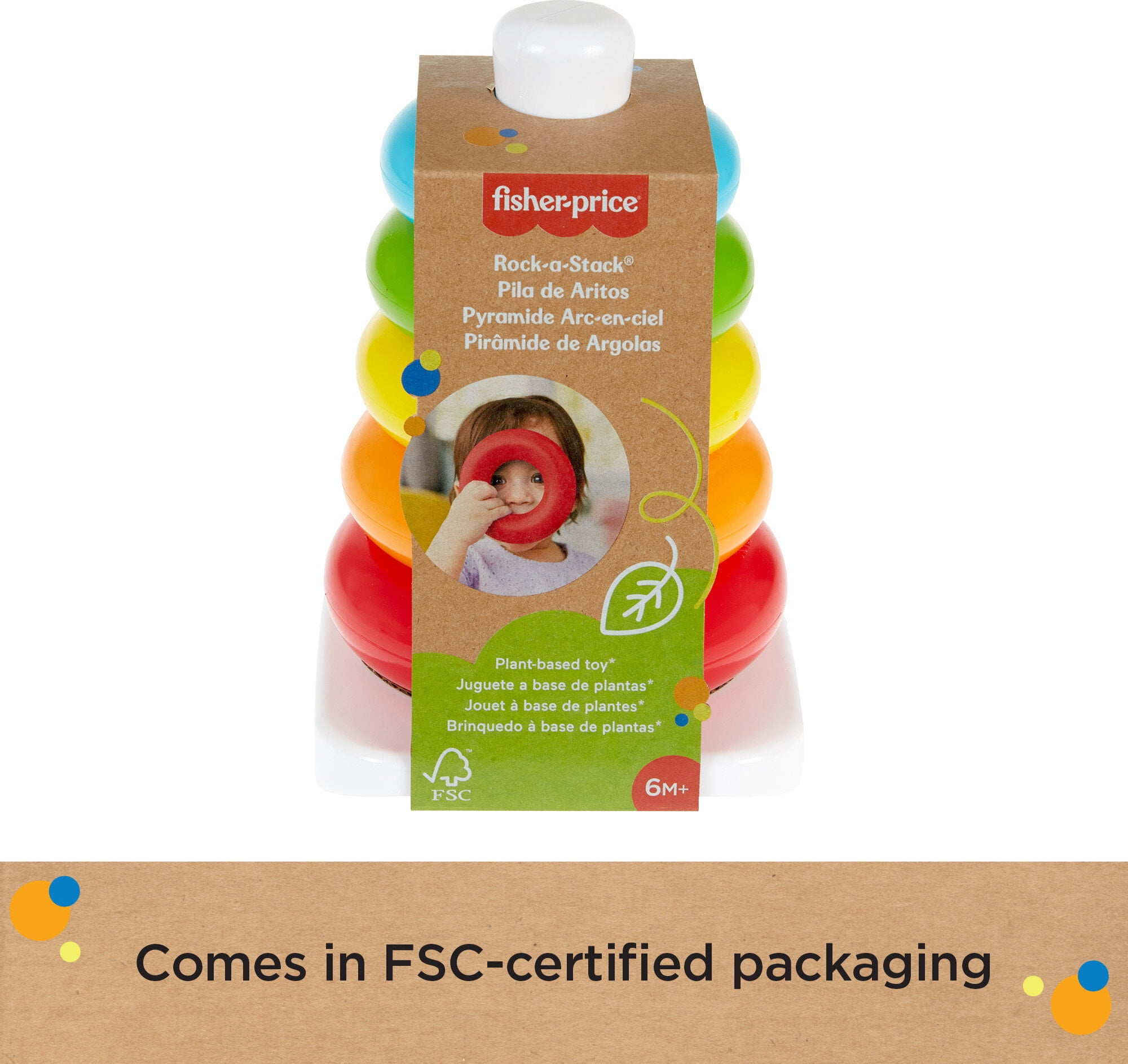 Fisher-Price Rock-a-Stack Ring Stacking Toy for Infants, Made with Plant-Based Materials