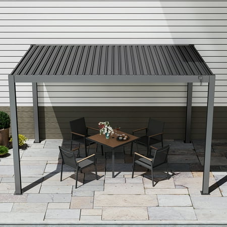 LAUSAINT HOME 10'x13' Outdoor All-Aluminum Louvered Pergola Shade with Integrated Gutter & Adjustable Roof, Black