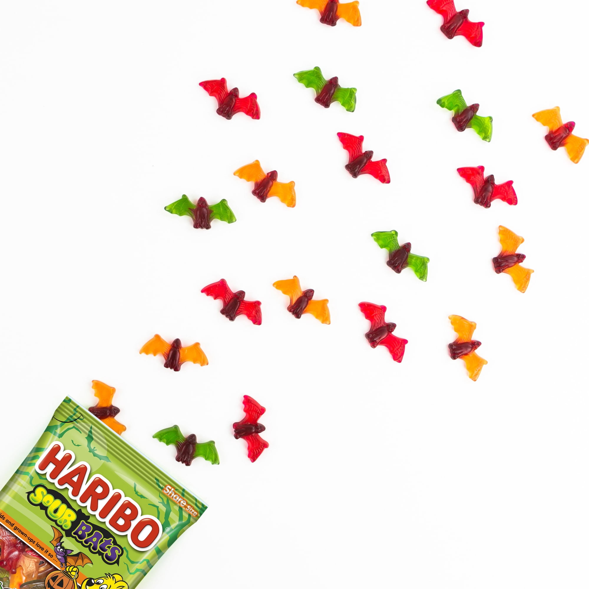 HARIBO Sour Bats Halloween Edition Gummies Bat Shaped Sour Gummy Candy, 4oz, Share Size Peg Bag