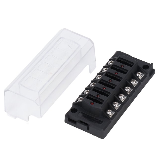 Bloque de fusibles, bloque de fusibles de hoja de 6 vías Portafusibles marinos DC 12‑32V con indicador LED Cubierta a prueba de polvo para automóvil Barco RV Camión