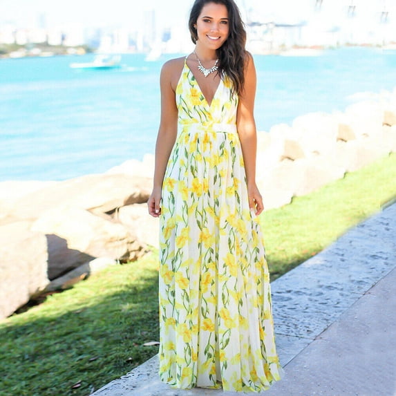 Women's Dresses Floral Adjustable Thin shoulder strap V Neck Boho Long Maxi Dress Summer Beach Ethnic Sundress
