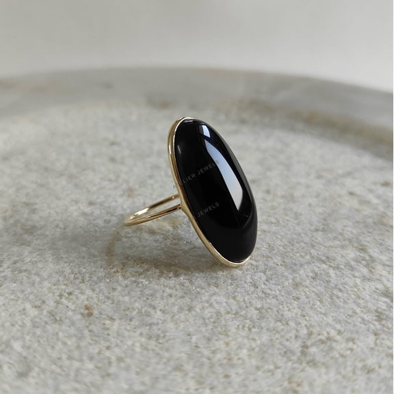 Natural Black Onyx Ring: 14K Solid Yellow Gold, December Birthstone