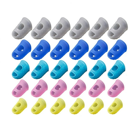 30 Pcs Silicone Guitar Fingertip Protector - Guitar Finger Guards Fingertip Protectors Covers Caps for Stringed Instruments, Sewing and Embroidery (5 Color)